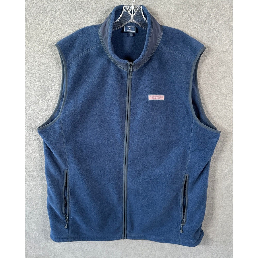 Vineyard Vines Fleece Vest XL Mens Navy Blue Polyester Full Zip Logo